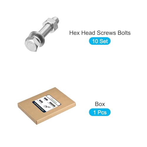 Image of METALLIXITY Hex Head Screws Bolts, Nuts, Flat & Lock Washers Kits (M8-1.25x35mm) 10 Set, Stainless Steel Fully Threaded Machine Screws Bolt Set - for Home Appliance Equipment