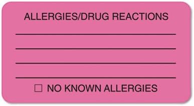 Allergies/Drug Reaction Labels, 1-3/4 x 3-1/4, Fluor Pink, 250/Roll