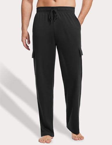 PINSPARK Cargo Sweatpants for Men with Pockets Open Bottom Baggy Cotton Sweatpants Lightweight Lounge Sweat Pants for Yoga3