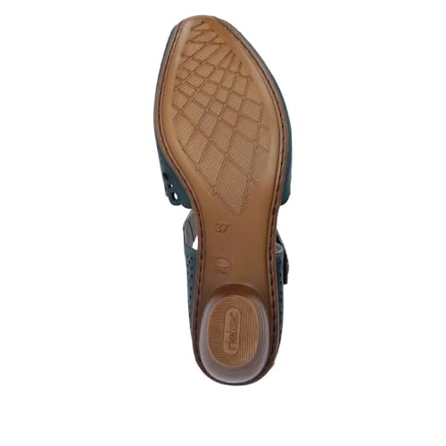 Image of Rieker 43753 Mirjam Women's Mary Jane Heels - Low-Heel Leather Shoes with Adjustable Ankle Strap & Laser-Cut Design - Comfortable Women's Heels for Casual & Dressy Wear