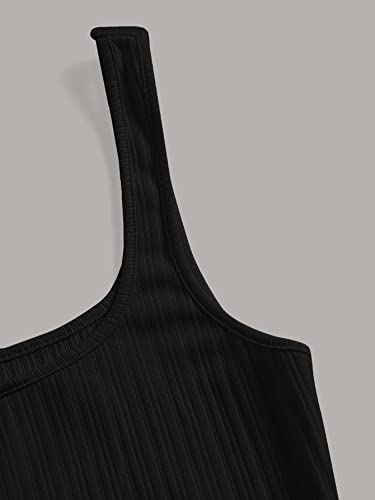 Verdusa Vestido feminino casual sem mangas, gola quadrada, cintura alta, malha canelada, Preto, P