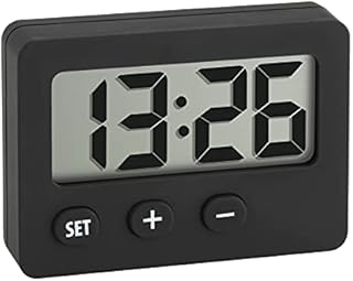 TFA Dostmann Digitaluhr, kleine Uhr, 60.2013.01, Mini, als Autouhr oder Tischuhr verwendbar, 5,8 x 3,6 x 2,3 cm, schwarz, Gummibeschichtung