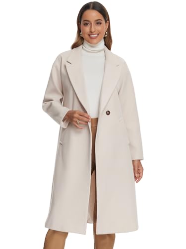 Allegra K Winter Overcoat for Women's Notch Lapel Double-Breasted Mid-Length Long Coat