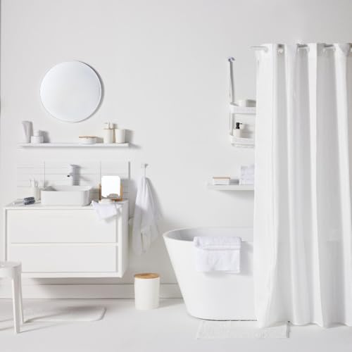 Solution de rangement pour petite salle de bain avec ce set complet blanc et bois