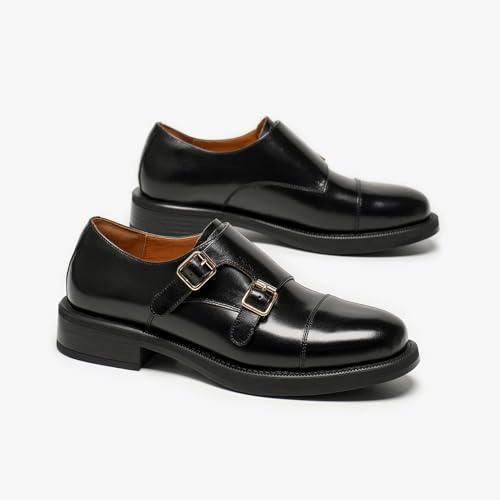 Image of BEAU TODAY Women Monk Strap Loafers Cap Toe Business Causal Loafer Shoes