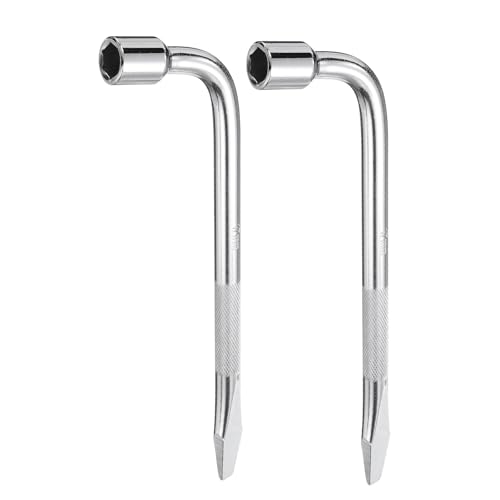 Image of HARFINGTON 2pcs Car Spare Tire Lug Wrench 17mm Carbon Steel l Type Slotted End Hexagon Socket Wrench L-Shaped Tire Repair Tool for Automobile Repair