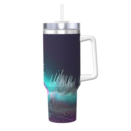 Taza aislada al vacío de acero inoxidable con asa y pajilla, portátil para bebidas frías y calientes de 40 onzas