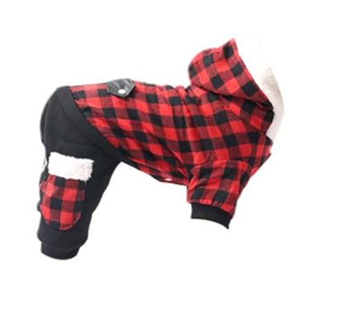 ISUPY ペットウェア 小型犬 中型犬 洋服 犬服 秋冬 つなぎ パーカー あたたかい 防寒 ロンパース ペット服 裏起毛 フード付き ダウンジャケット 四つの足 散歩着 お出かけ 雪対策 (S,レッド)