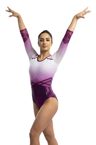 Image of IKAANYA Girls or Women Full Sleeves Rhinestones Leotard - Ideal for Gymnastics, Dance, Yoga, Acrobatics or Performance (Toddlers, Kids, Adults)