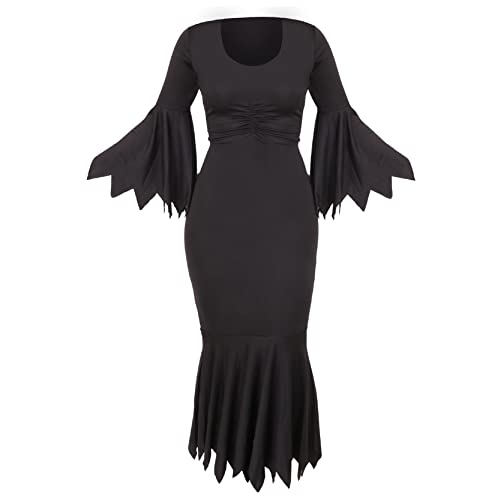 Ladies Black Halloween Dress, Plus Size XX-Large UK 20/22, Elegant Long Black Outfit for Women