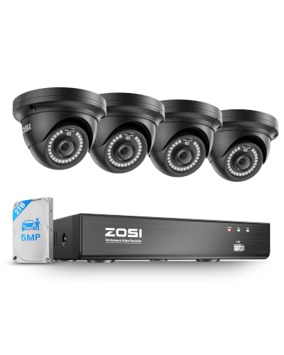 Image of ZOSI 8 Channel 4K NVR with 4 x 5MP PoE Dome Security Camera System, 2TB HDD | AI Human /Vehicle Detection, Instant Alerts, 80ft Night Vision, Outdoor Indoor, 24 /7 Record, 16CH Expandable, Remote Access