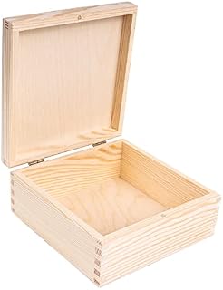 Creative Deco Small Wooden Storage Box | 16.2 x 16.2 x 7.2 cm | Unpainted Plain Square Box with Lid | Perfect for Storing Valuables & Small Items in the Office or Bedroom | Jewellery Box