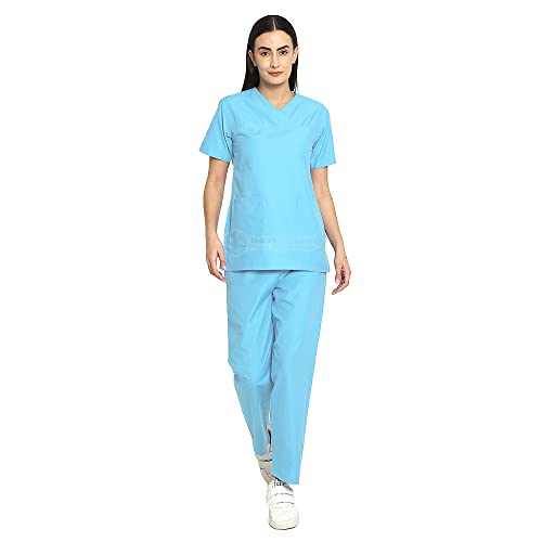 Image of IS IndoSurgicals Faux Wrap Scrub Suits for Doctors Women OT Dress (XXS, Light Blue)