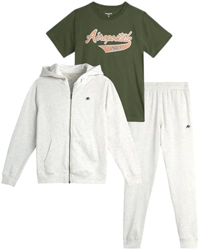 AEROPOSTALE Boys' Sweatsuit Set - 3 Piece Fleece Zip Hoodie Sweatshirt, Cargo Jogger Sweatpants, and T-Shirt (4-16)