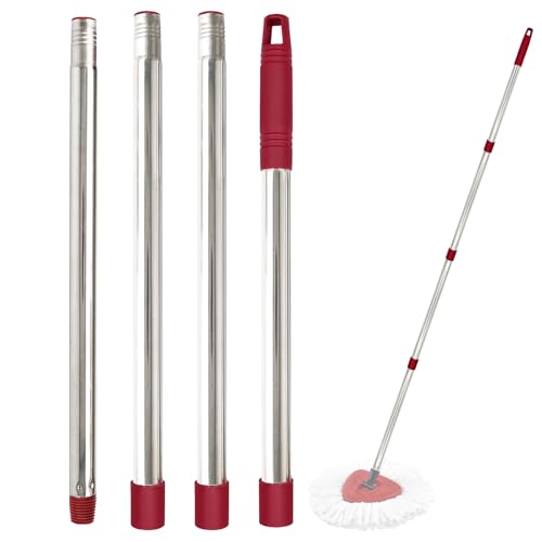 Yuunaie Manche de Balai Manico di Ricambio Manche de Rechange à Franges Extensible, Acier Inoxydable, 76-147 cm, Rouge et Blanc