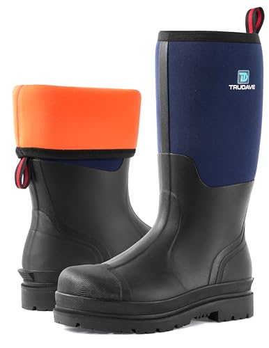 Image of Trudave Rubber Boots for Men, Waterproof Rain Boots with Steel Shank & Reinforced Shell, 5mm Neoprene Insulated Knee Mud Boots for Outdoor Work Hunting Farming Fishing