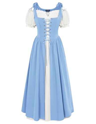 Scarlet Darkness Halloween Renaissance Costume Women Peasant Medieval Dress Short Sleeve Maxi Dresses with Pockets