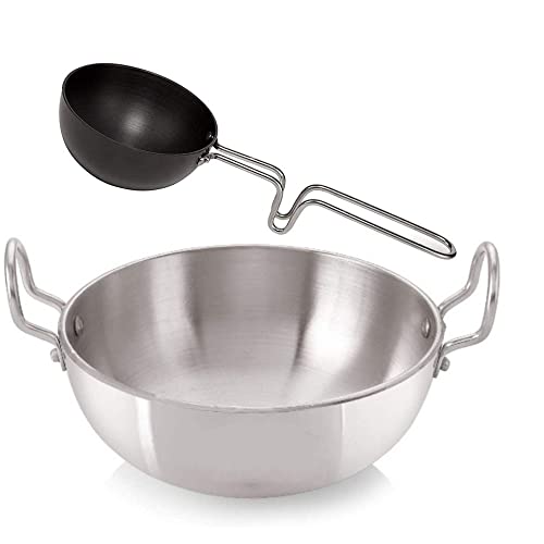 Satre Online and Marketing Aluminium Kadai Deep Pan Size No-13 with Non Stick Aluminium Tadka Pan(Fry Pan) Size No-6 Set of 2