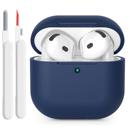 KOKOKA Custodia in Silicone Compatibile con AirPods 4 Case, LED Anteriore Visibile, Case Cover Protettiva Antiurto in Silicone Morbido per Airpods 4 Generazione 2024 con Kit di Pulizia, Deep Blue