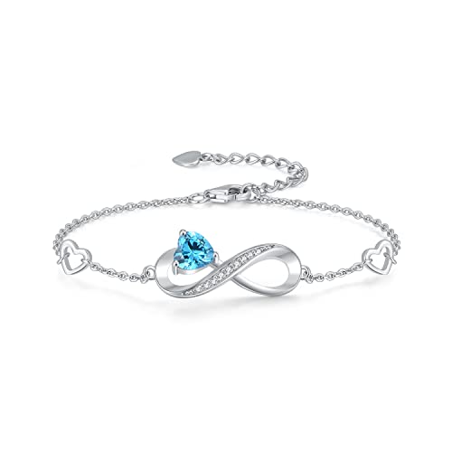 LOFIR pulseras mujer Infinito Amor brazalete plata de ley 925 y Zirconia Cúbica Corazón Oro Rosa Pulsera Joyería Regalos para Madre Novia Esposa (Plata-Azul) Cover