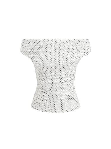 CIDER Womens Polka Dot Top Going Out Crop Tank Tops Boat Neck Ruched Summer Tops Trendy Cute Y2K Outfits