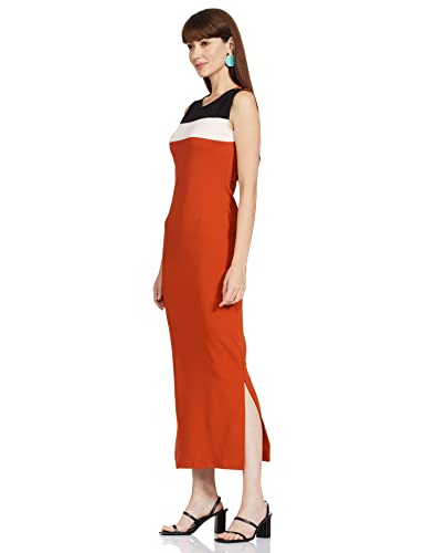 Image of Amazon Brand - Symbol Women's Crepe Bodycon One Piece Maxi Length Dress (with Color Block)