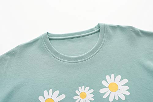 Vopmocld Big Girls' Short Sleeve Long Pants Pajama Sets 2PCS Cartoon Pattern & Letters Printed Sleepwear Lounge for Teens2