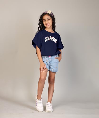 Image of KYDA KIDS 100% Cotton Crop top for Girls - Printed Half Sleeve Stylish Tshirt, Regular Fit Tops for Girls - (Pack of 3)
