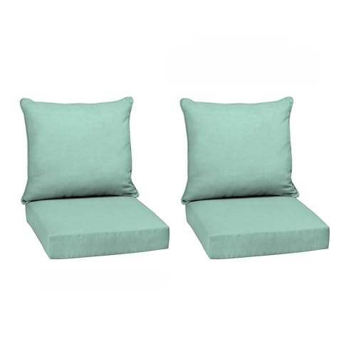 Image of Arden Outdoor Deep Seat Cushion Set (2-Pack), 22 in x 24 in, Weather-Proof, Rain-Proof, Fade Resistant Patio Cushion for Chair, Sofa, and Couch Aqua Leala