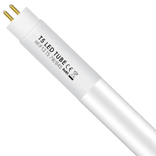 IHYCTV T5 LED Röhre 7W 517mm für 13W Leuchtstoffröhre EVG/KVG Kompatibel mit G5 Sockel 910lm 4500K Neutralweiß 300 Beleuchtungswinkel Glas Nicht Dimmbar 1 Stück