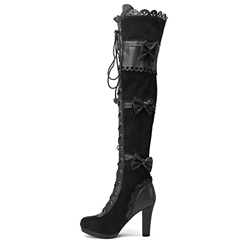 SaraIris Women's Vintage Boots Chunky High Heel Platform Knee High Boots Buckle Lace Goth Punk Knight Boots Over the Knee Boots Thigh High Boots for Women4