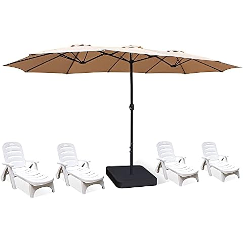 Bigroof 15 Ft Patio Umbrella Double-Sided Outdoor Market Extra Large Twin Umbrella with Crank & Umbrella Base Polyester Fabric (Beige) Cover