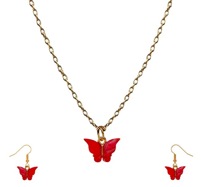 RedChimes Gold Chain Plated Red Butterfly Pendant Necklace With Earrings for Women and Girls (Style-4) (B09YRBHRBB) Amazon Price History, Amazon Price Tracker