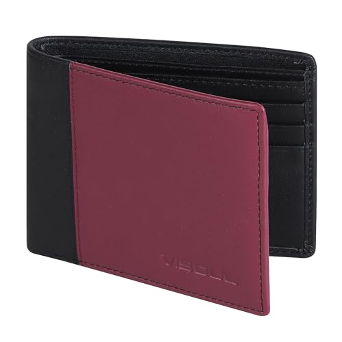 VISOUL Leather Bi-fold Wallets for Men with RFID Blocking Two Tone, Compact Men¡¯s Wallet with 1 ID Window and 2 Cash Compartments (Wine Red and Black)