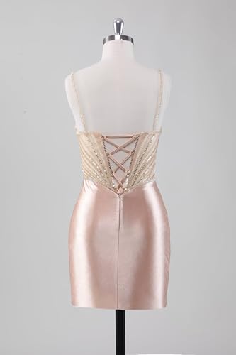 Tight Satin Ruched Homecoming Dresses 2025 Teen Short Beaded Mini Cockatil Party Dresses3