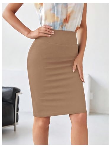 Floerns Women's Solid High Waisted Pencil Skirt Knee Length Office Skirts4
