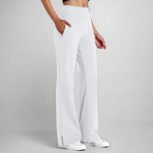 Yoga Pants for Women with Pockets,Stretchy Straight Leg High Waisted Trousers Ladies Dressy Tummy Control Flare Leggings2