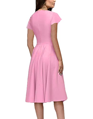 image for FENJAR Womens Elegance Audrey Hepburn Style Ruched Short Ruffle Sleeve