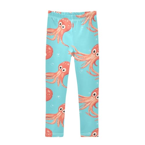 Squid Cartoon Girls Leggings,Workout Leggings for Girls Toddler Athletic Legging Size for 3-10T