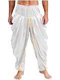 Winnrchan Men Arabian Prince Baggy Pants Satin Dhoti Trousers Fairy Tale Fancy Dress Halloween Theme Party White Medium