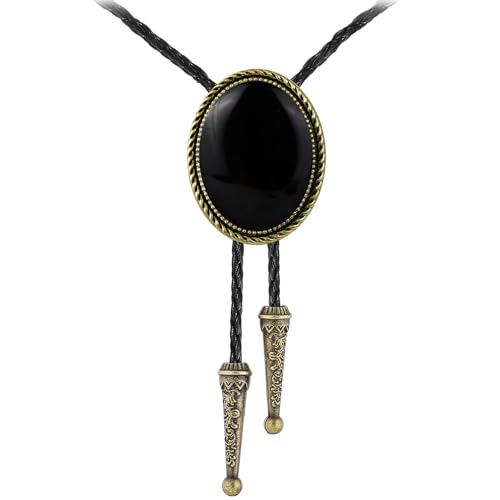 Image of GelConnie Bolo Tie for Men Women Western Cowboy Turquoise Leather Necktie | Natural Stone Bolo Tie Necklace for Women Rodeo Cowboy Leather Necktie Native American Western Cowgirl Ties Adjustable Cord