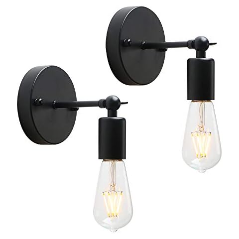 CeilSong Industrial Wall Lights Vintage Set of 2 Up/Down Adjustable Black Metal Bathroom Vanity Light E27 Socket Wall Mounted Fixtures for Home, Kitchen, Living Room, Bedroom, Hotel, (CESUK008) Cover