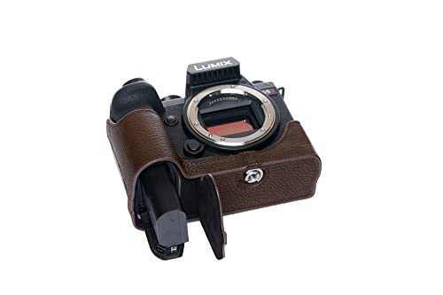 Demi-étui en cuir véritable fait main pour Panasonic S5 Mark II café