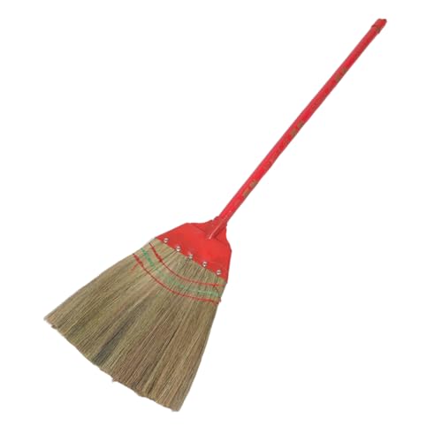 Garneck Heavy Duty Natural Straw Broom Long Handle Soft Braided Whisk Broom for Indoor Hardwood Floors Tiles Garage Kitchen Office Cleaning and Outdoor Use
