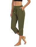 THANTH Womens Capri Yoga Pants Loose Comfy Lounge Pajamas Workout Athletic Capris Jersey Joggers Pants with Pockets Olive L