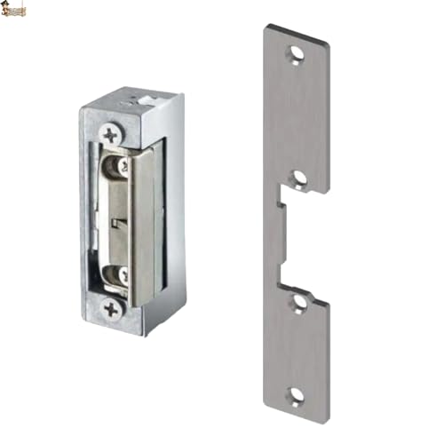 BricoLoco.com Serrure électrique - Serrure électrique encastrée cadre de porte extérieure ou intérieure - Ouvre-porte automatique 8 V à 12 V - Multitension - Avec plaque (court sans blocage)