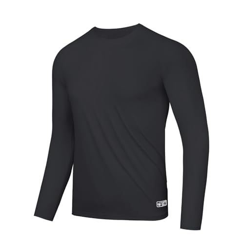 AMZSPORT Maglietta UV Uomo Rashguard UPF 50 Maglietta a Maniche Lunghe Protezione Solare Traspirante Asciugatura Rapida Maglietta Protettiva per Pesca, Surf, Escursionismo, Ciclismo Nero L