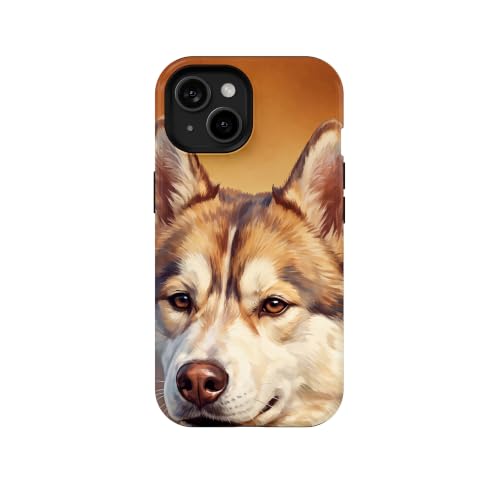 DistinctInk Case for iPhone 15, Compatible with MagSafe, Siberian Husky