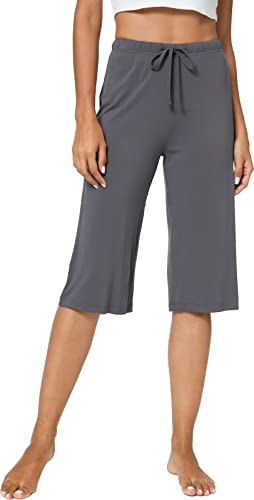Lazycozy Bamboo Capri Pajama Pants For Women Wide Leg Lounge Pants Soft Casual Pj Bottoms Sleep Pants Lightweight Sleepwear, Dark Grey, X-Large #TOP7