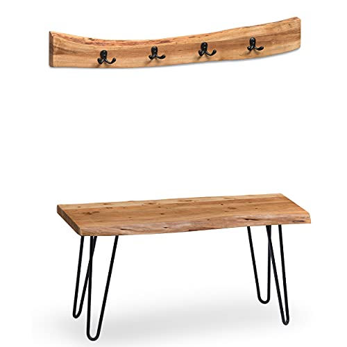 Alaterre Furniture Hairpin Natural Live Edge 36" Bench with Coat Hook Set by Alaterre Furniture - Image 8